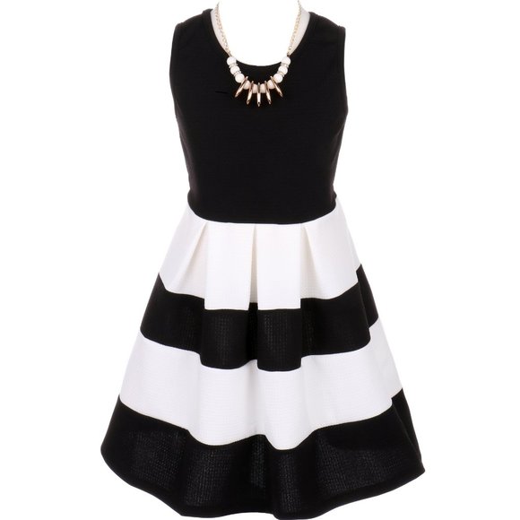 BNY Corner Other - Girl Sleeveless Dress Color Block Striped Summer Special Flower Girl Dress 4-14